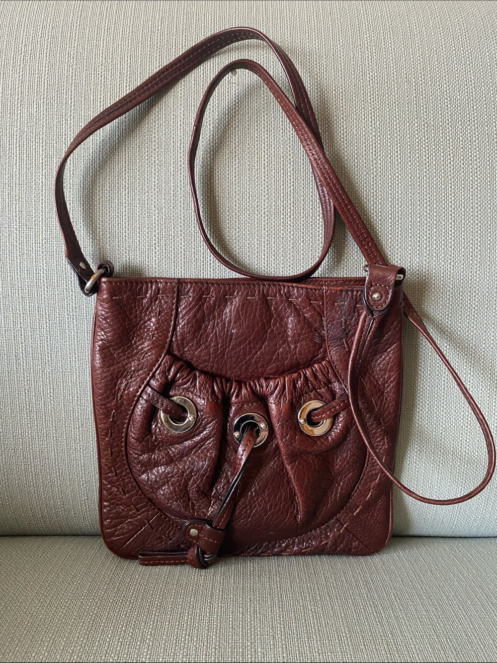 b. makowsky Brown Leather Crossbody Bag